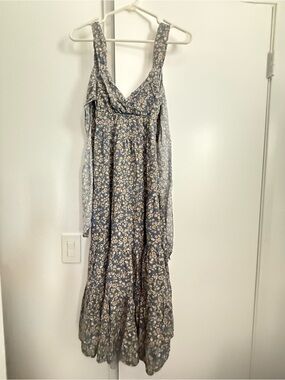 Vici Blue Floral Maxi Dress with Cream Print